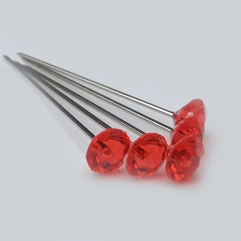 1 상자 50Pcs 합금 핀 투명 다이아몬드 핀 DIY 웨딩 부케 핀 스티치 바늘 플라스틱 상자 바느질 액세서리