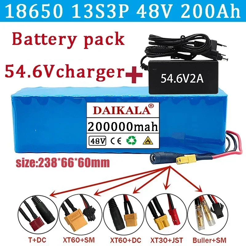 

48V 200Ah Lithium Ion Battery 1000w 13S3P Lithium Ion Battery Pack for 54.6v E-bike Electric Bicycle Scooter with BMS+Charger