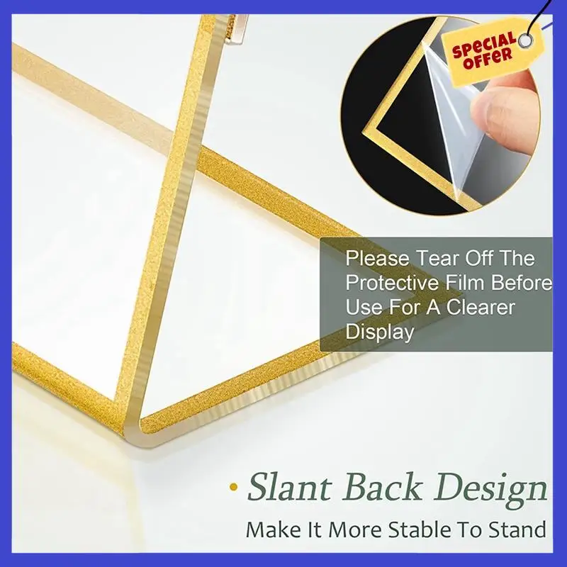 Acrylic Gold Frame, Slanted Back Table Sign Holder For Wedding Table Card Restaurant Signs Photosa01p