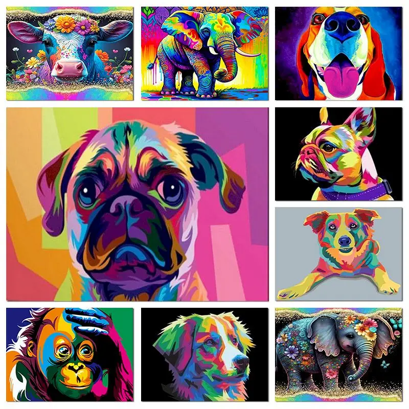 

GATYZTORY Paint By Numbers Abstract Color Dog Handpainted Oil Painting On Canvas Number Painting Animals Diy Gift Ideas