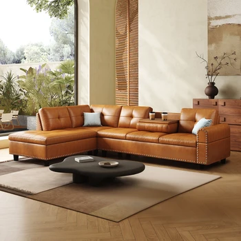 Faux Leather Sectional Sofa with Chaise 1