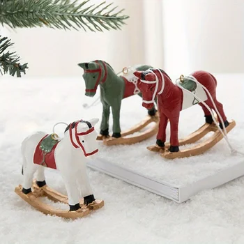 3D Rocking Horse Small Pendant Christmas Tree Decoration Hanging Ornament Retro Christmas Decoration 2