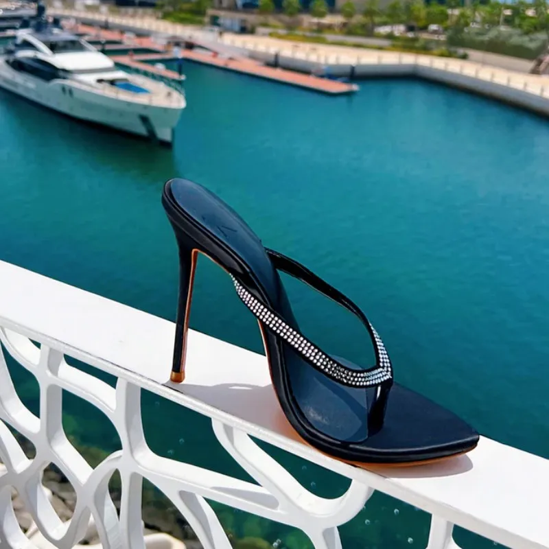 

Summer Women High Heel Flip Flops Ladies Daily Wear Shoes Real Leather Black Green Red Platform Thong Slippers Women Slides