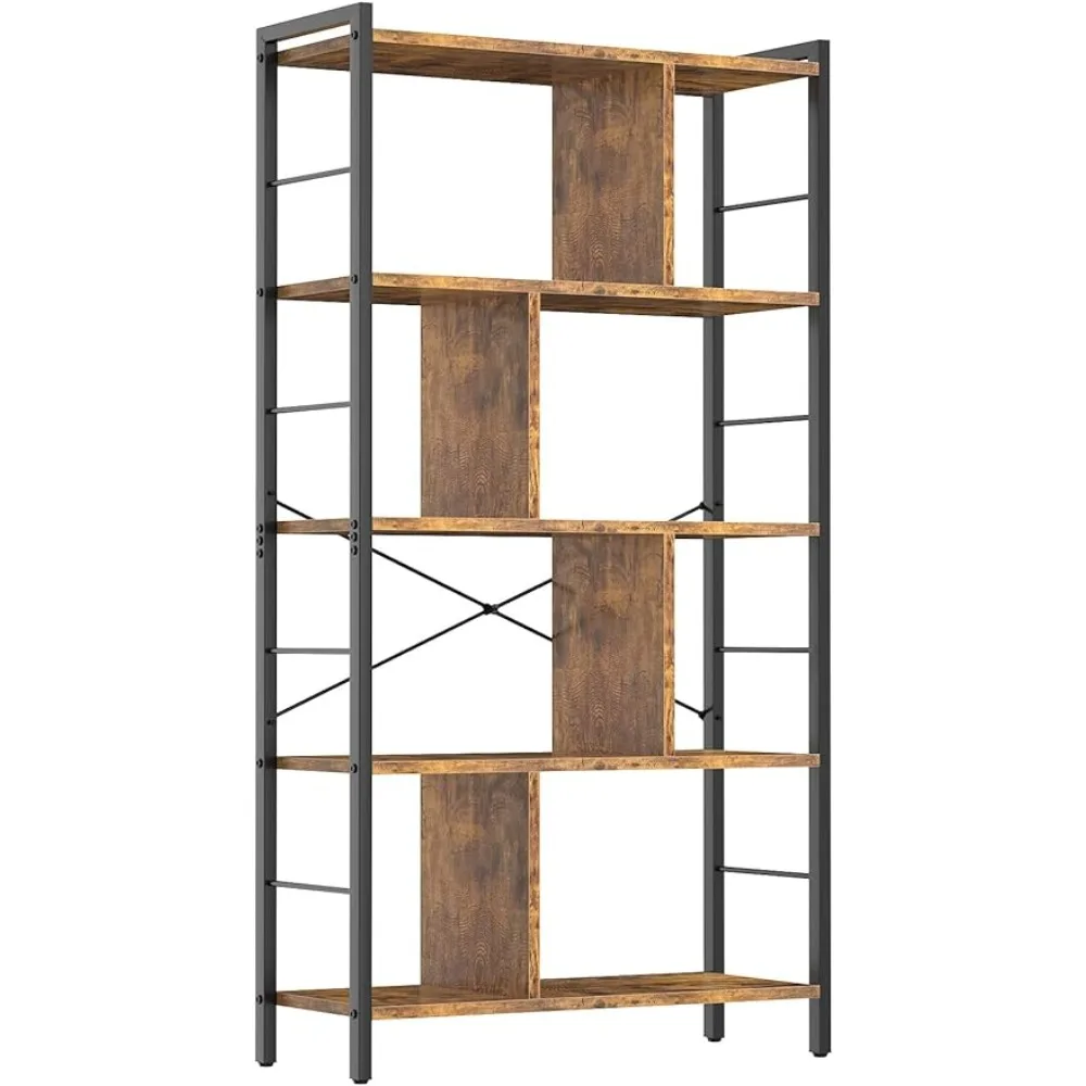 

armocity Bookshelf, 5 Tier Tall Industrial Bookcase Standing Book Shelf, Display Bookshelves for Bedroom Living Room Home Office