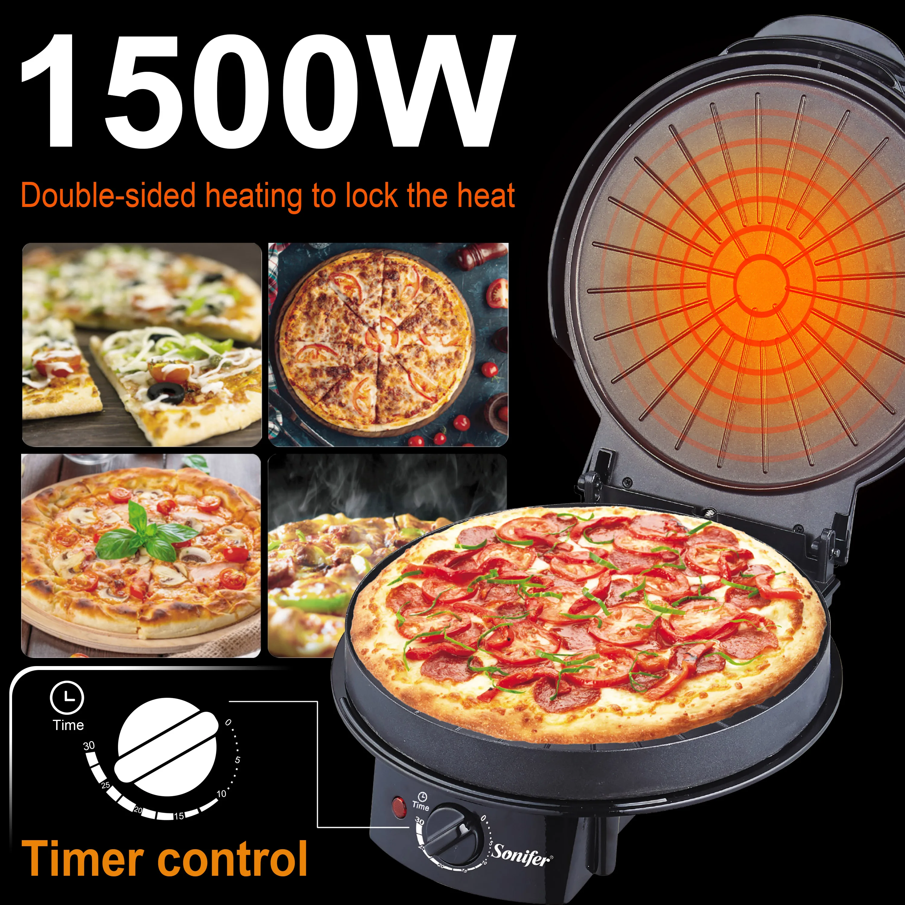Electric Pizza Machine 1500W Cake Donut Walnut Cooking Kitchen Appliances Breakfast Waffles Machine Non-stick Iron Pan Sonifer