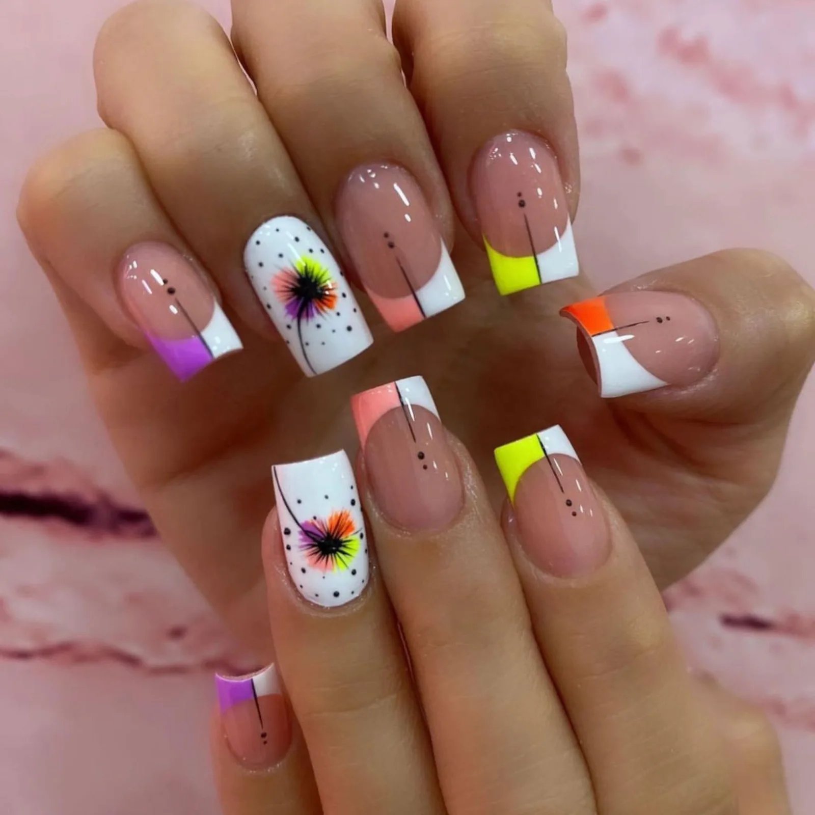 24 Stück/Set Mittellange Künstliche Nägel Quadratische Ballett-Nagelspitzen Glitzernde Sternenhimmel-Mond-Stern-Feder-Design Aufklebenägel Falsche Nagelkunst – Detail 38
