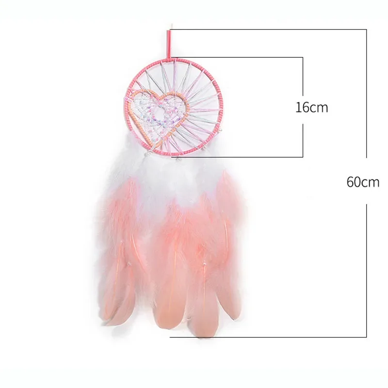 Handmade Girl Heart Dream Catcher Net with Feathers Wall Car Hanging Decoration Ornament Pink Dreamcatcher Room Decor