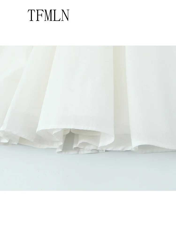 TFMLN Sweet Women Pleated Mini Strap Dress 2025 Summer Elegant V-neck Sleeveless Backless Party Dress Chic Causal A-line Dress