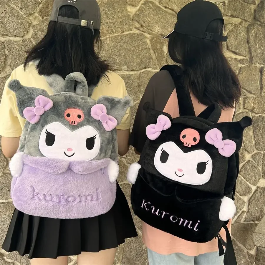 

Sanrio Kawaii Cartoon Plush Backpack Cinnamon Dog Kuromi Girly Heart Backpack Large Capacity Melody JK Clothing Accessories