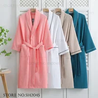 100% coton Couple Robe gaufre peignoir Robe Kimono Yukata maison vêtements décontracté femmes vêtements de nuit printemps été vêtements de détente 3