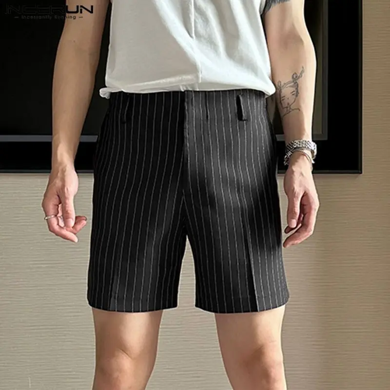 

INCERUN 2023 Korean Style Shorts Handsome Men's Black Striped Shorts Casual Hot Selling Male Comfortable All-match Shorts S-5XL