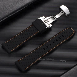 Silicone Sport Watch Strap with Butterfly Buckle - Breathable Waterproof Wristband - 22mm (Black orange)