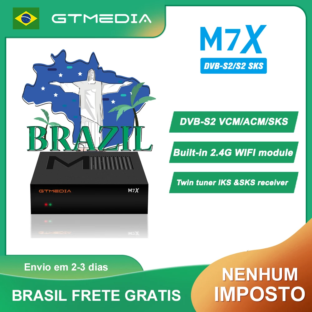 GTMEDIA M7X Satellite Receiver DVB-S2 VCM/ACM Built-in 2.4G WIFI Twin tuner lKS &SKS 70W Satellite Brasil SKS Free For Life