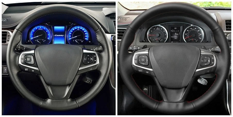Handgenähter Lenkradbezug aus schwarzem Leder zum Selbermachen, für Toyota Camry 2015 2016 2017, Avalon 2013–2018 – Detail 1