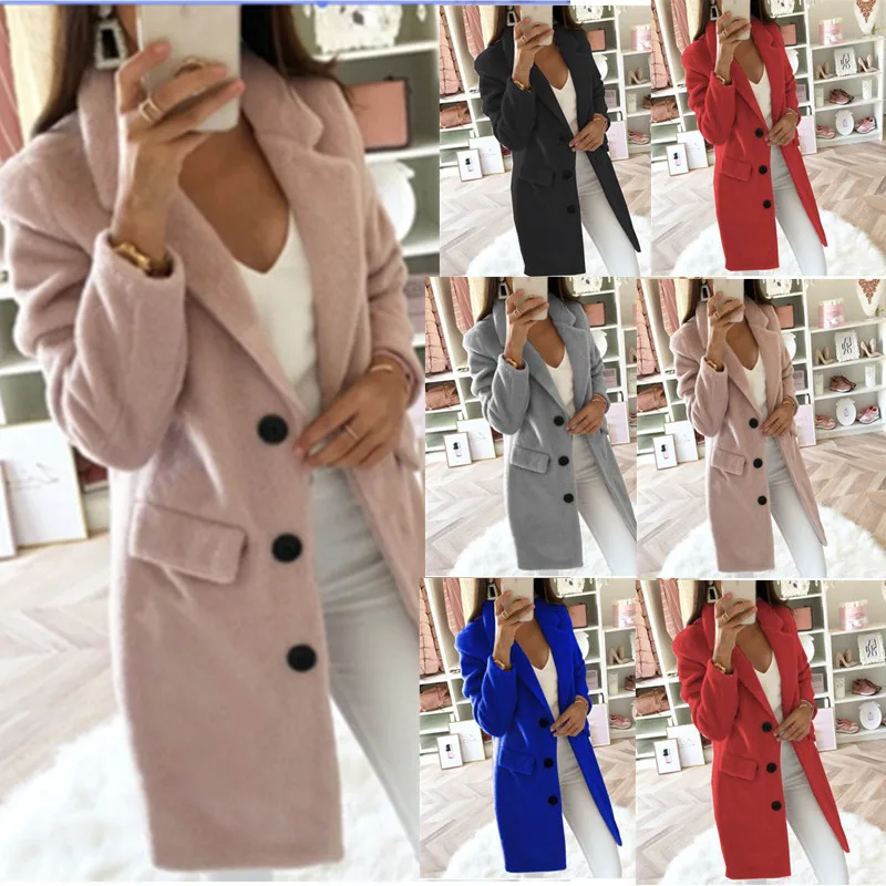 Fashion Wool & Blends Women Winter Outerwear Ladies Coats Turn Down Collar Long Sleeve Double breasted Woolen Coat for Women