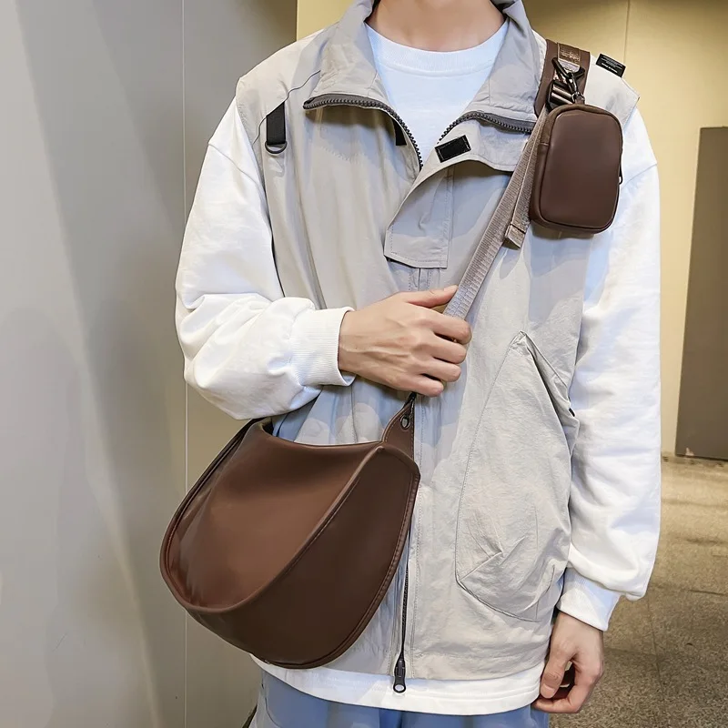 Composite Bag Single Shoulder and Crossbody Unisex Trendy Design Casual Simple Large Capacity Storage Bag PU Material All-match