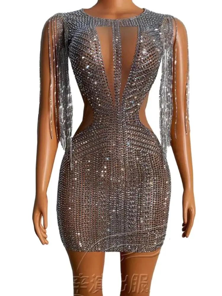 

Высококачественное популярное эластичное облегающее платье со стразами и кисточками, новинка 2024, модная женская одежда на заказ