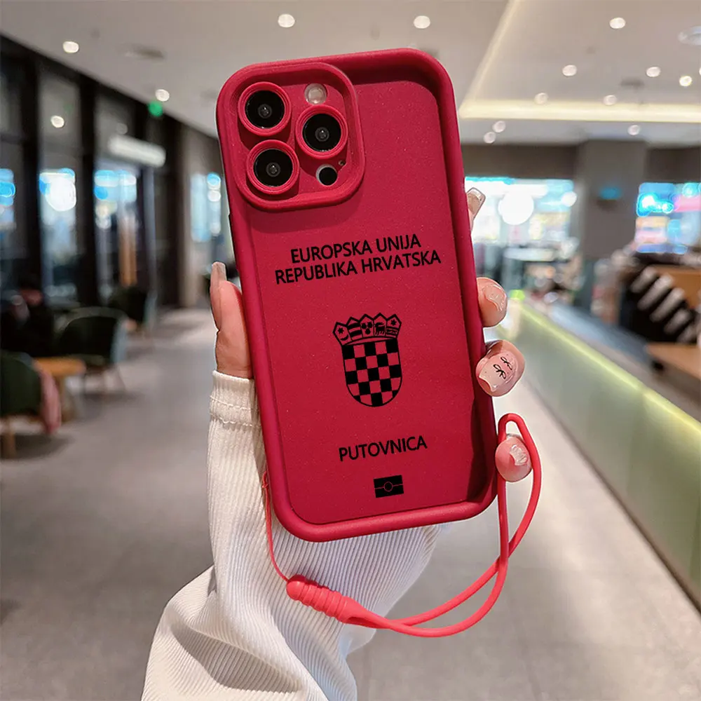 thumbnail image 1 of Funda de teléfono para pasaporte de Croacia, cubierta trasera de TPU suave con correa de mano para IPhone 16, 15, 14, 13, 12, 11 Pro Max, Mini, XR, XS, X, 7, 8 Plus, 1 of 5