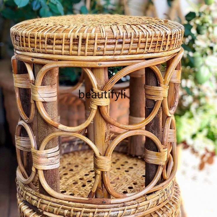 

Rattan Stool round Handmade Exquisite Rattan round Dancing Stool Shoes Changing Stool