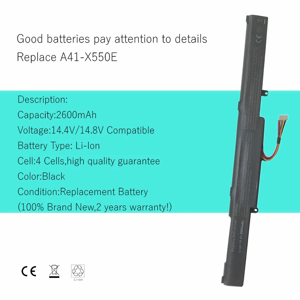 vhbw batteria compatibile con Asus R752LB, R752LD, R752LJ, R752M, X550D, X550DP, X751L, X751LA, X751MA laptop, notebook (2200mAh, 14,4V, Li-Ion