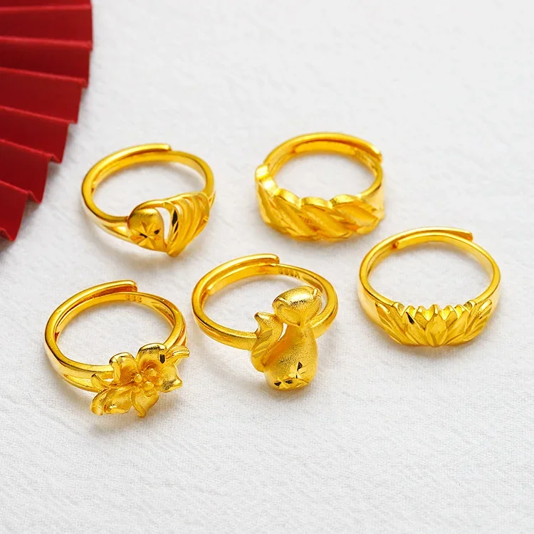 

Mencheese Luxury New Fashion Brass Gold Plated Fox Ring Women's Ring Opening Imitation Gold Love Wedding Ring