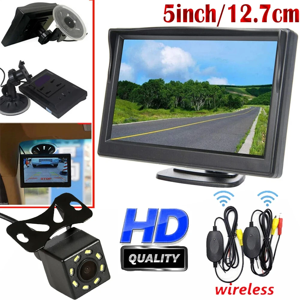 차량용 무선 백업 카메라 키트, 5 인치 백미러, 12V 모니터, 나이트 비전 카메라, 픽업, SUV, 밴용