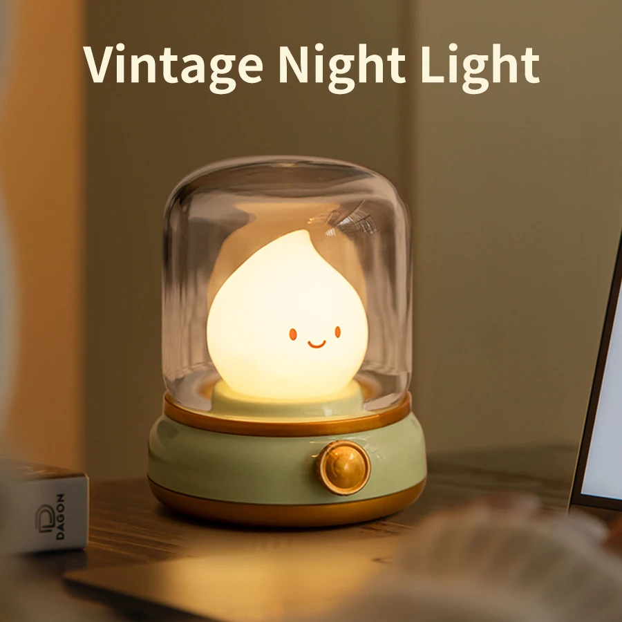 Creative LED Night Light Mini Cute Kerosene Lamp Rechargeable Dimmable Table Lamp for Kid's Gift Home Desktop Decor Light
