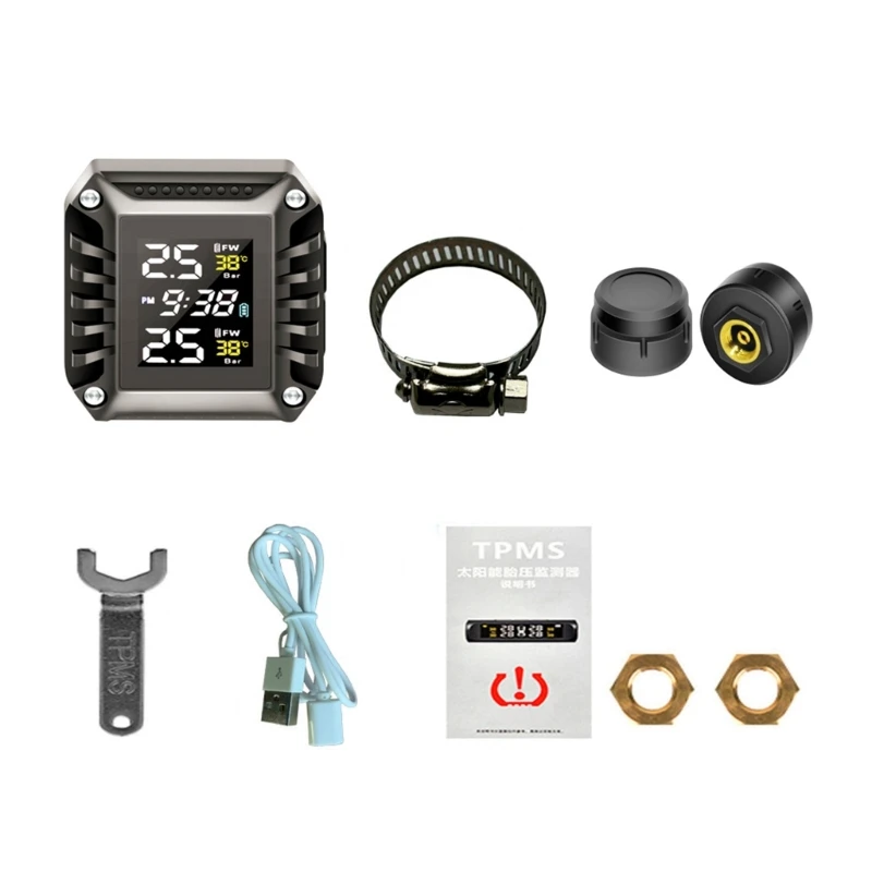 

Motorcycle Wireless Tire Pressure Monitoring System, for Motorcycle with 2 External Sensors Temperature Alarm