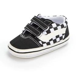 New Unisex Baby Canvas Plaid Sneakers - Anti-Slip Soft First Walkers - 7-12 Months (2Black Cotton bottom)