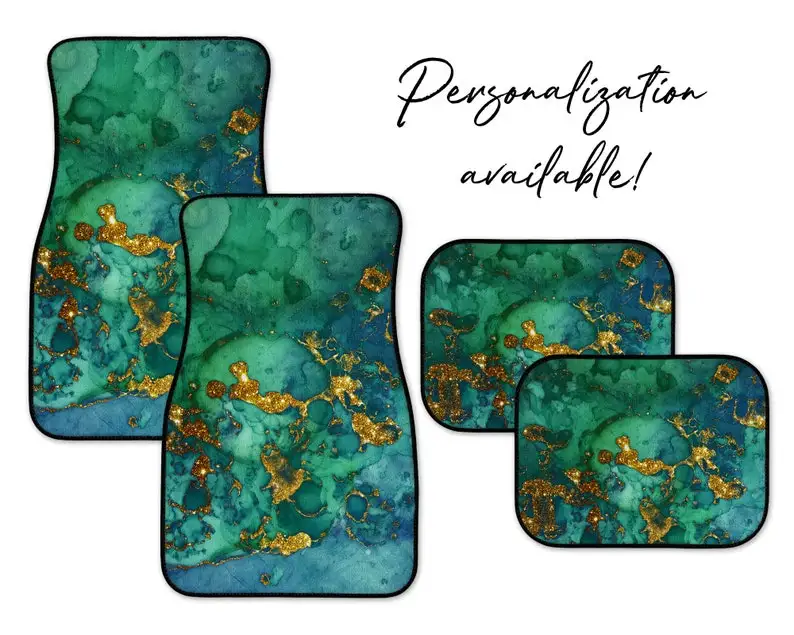 

Блестящие чернильные автомобильные коврики зеленого, синего и золотого цвета, доступны Персонализация