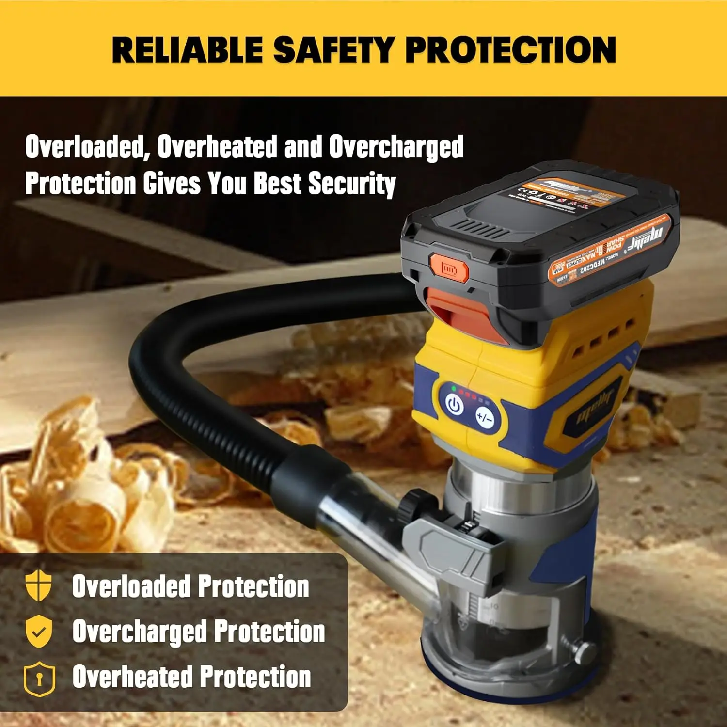 Cordless Compact Router Compatible with Dewalt 18V 20V Battery Brushless Palm Router Wood Trimmer Tool (Tool Only)
