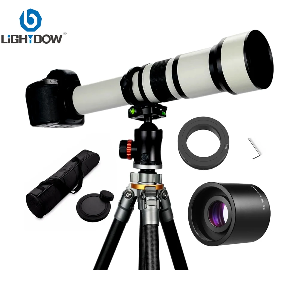 

Фотообъектив Lightdow 650-1300 мм с ручным увеличением и 2 телеконвертер для цифровых зеркальных камер Canon Nikon Sony Pentax