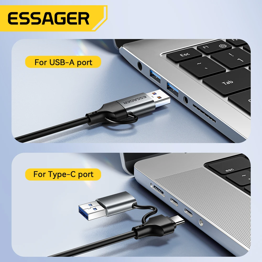 Essager 2-in-1 Ethernet Adapter USB-A/Type-C to RJ45 Network Card 1000Mbps Ethernet Gigabit Adapter Lan Card for MacBook Laptop