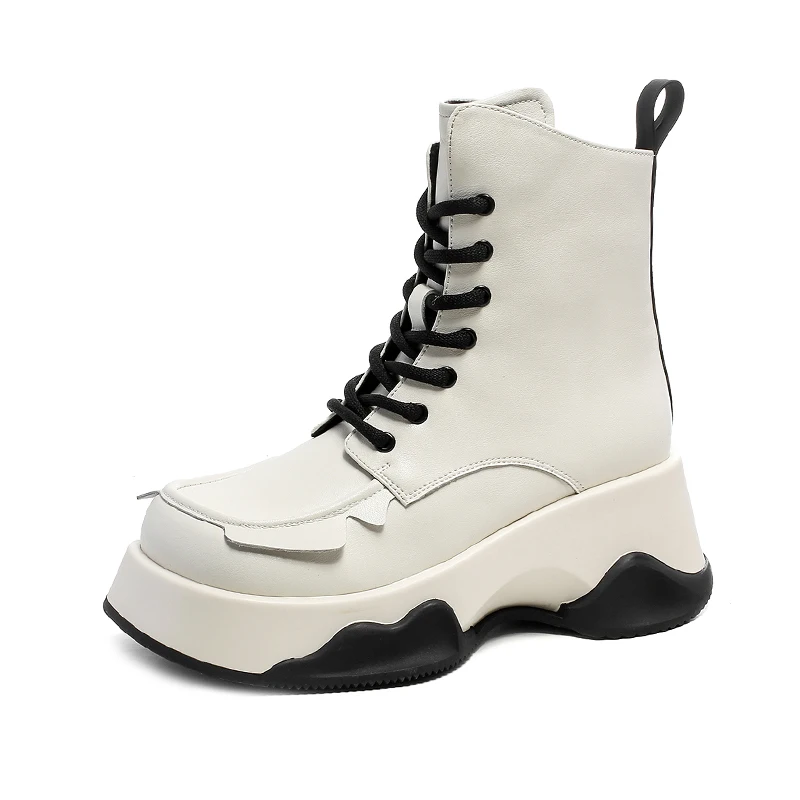

Chunky Platform Short Leather Boots Girls Wedges Luxury Designer Shoes for Women 2023 Fashion High Heels Black Ankle Boot Female