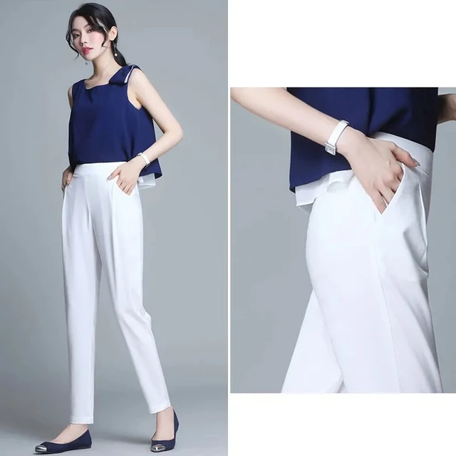 Women's Trousers Spring Summer Stretch Waist Cotton Pants Middle And Old  Lady Size Solid Casual Pants - AliExpress