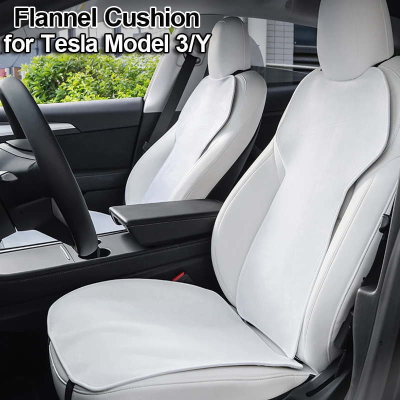 

Model3 White Seat Cushion for Tesla Model 3 Y 2023 Interior Accessories Winter Flannel Seat Cover Backrest Nonslip Protector Mat