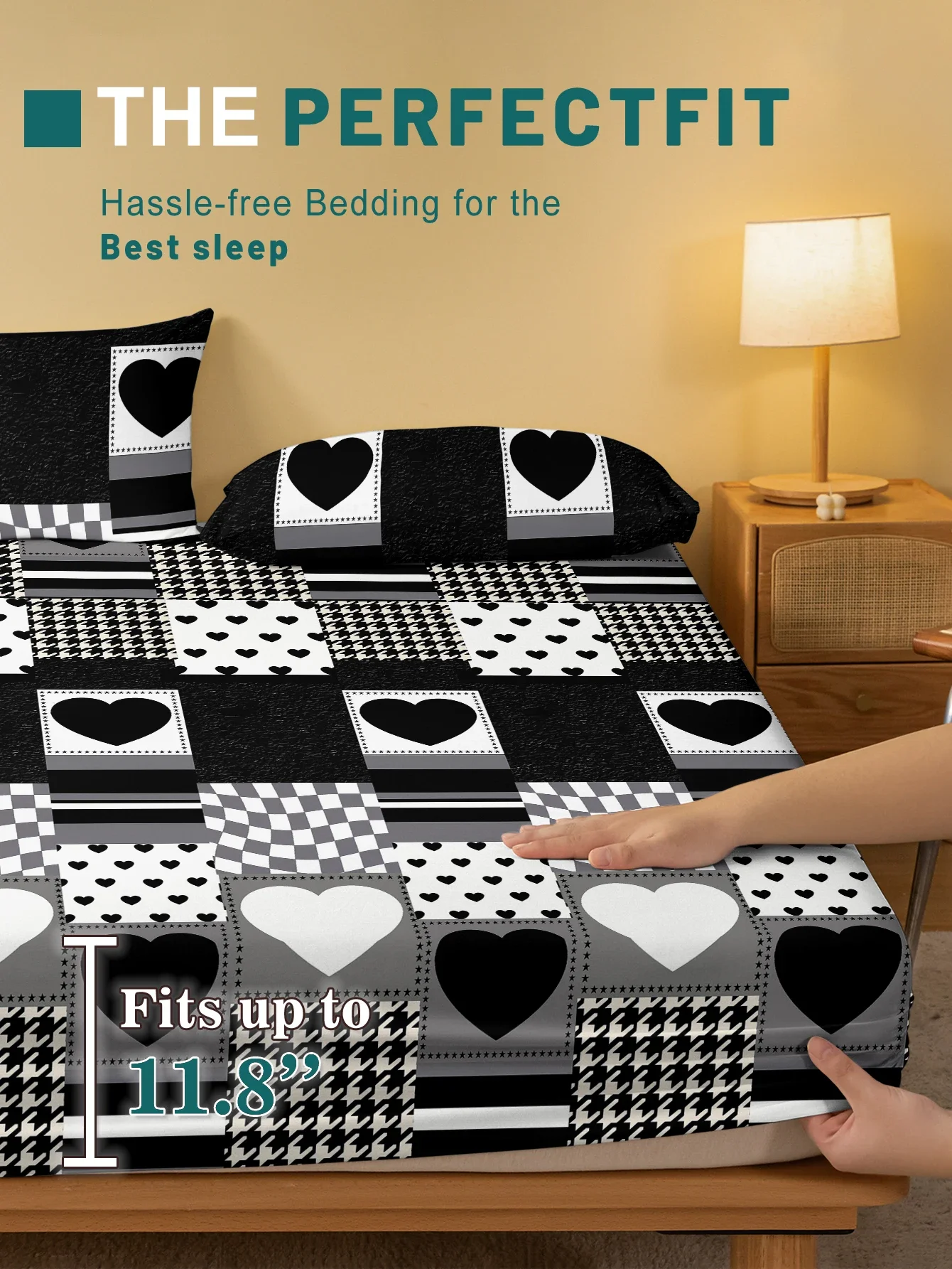 1 Simple modern Heart-Shaped Geometry printed matte Fitted Sheet, bedroom printed bed cover, bedding (excluding pillowcases) 3