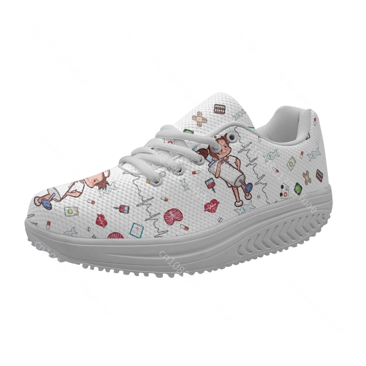 Spring Autumn Women's Swing Shoes Mesh Woman Platform Footwear Female Nurse Shoe Medical ECG Medicine Print Sneakers 3