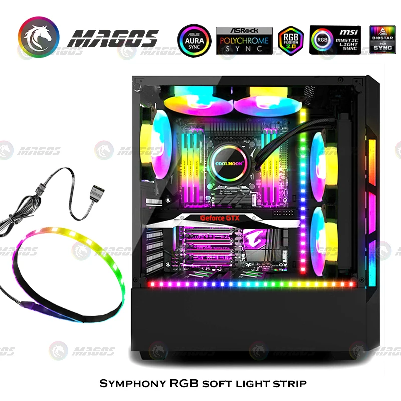 Striscia LED RGB in Alluminio 5V 3PIN ARGB, Luce Atmosfera Multicolore Magnetica per Case del Computer