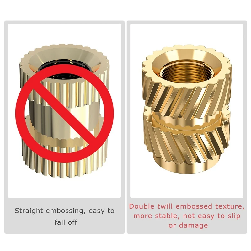 3D Printer Brass Insert 120Pcs M3X5.7-OD4.6 Thread Knurled Brass Threaded Heat Set Heat Resistant Insert Embedment Nut For 3D Printer