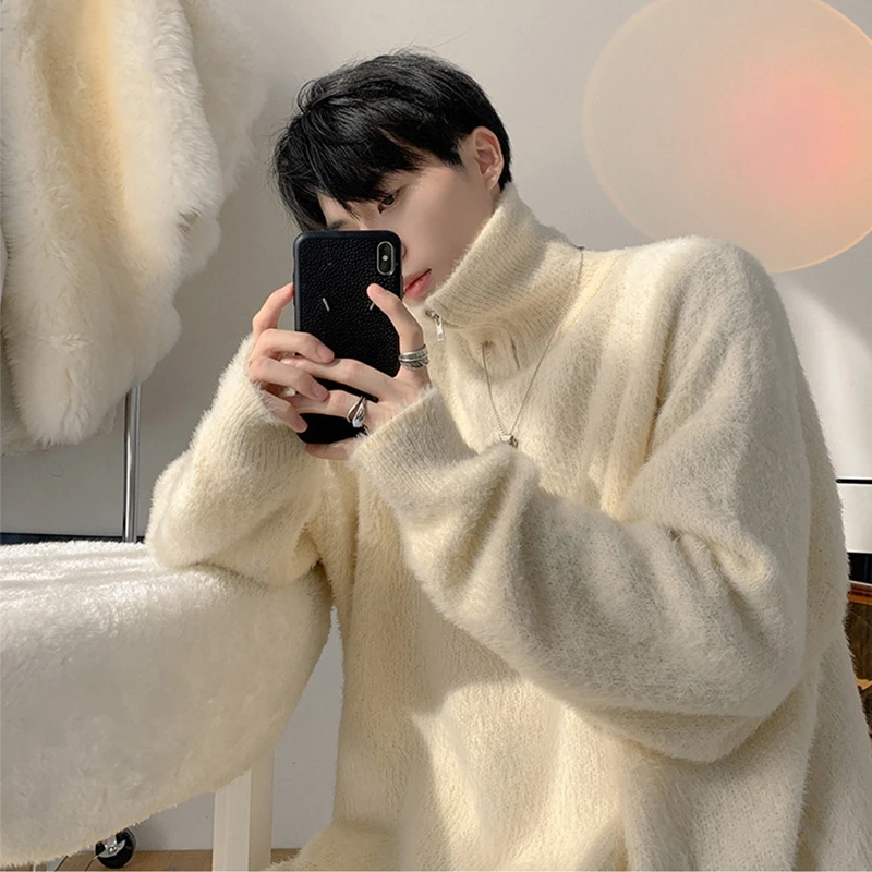 Description Picture 2 of item2024 Men Autumn Solid Color Sweaters Slim Fit Streetwear Mens Clothing Casual Knitted Sweater Men Korean Fashion Pullovers D49