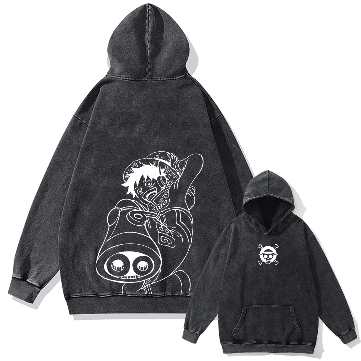 Japanese Anime One Piece Print Pullover Men Washed Hoodie Sweatshirt Cotton Harajuku Streetwear Vintage Hooded Hoodie Unisex