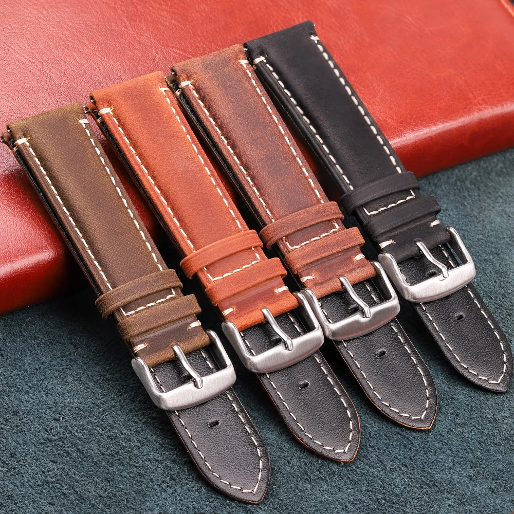 Premium Matte Cowhide Leather Watch Strap with Quick Release and Steel Buckle
