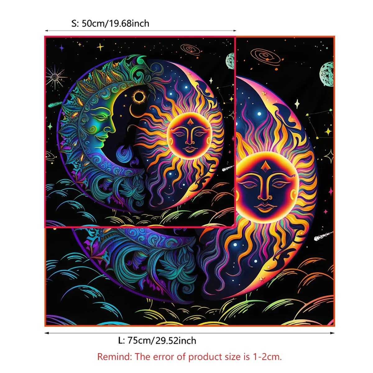 Mystical Colorful Sun and Moon Tarot Card Tablecloth Astrological Divination Altar Cloth Card Game Mat Witchcraft Witchy Decor 5