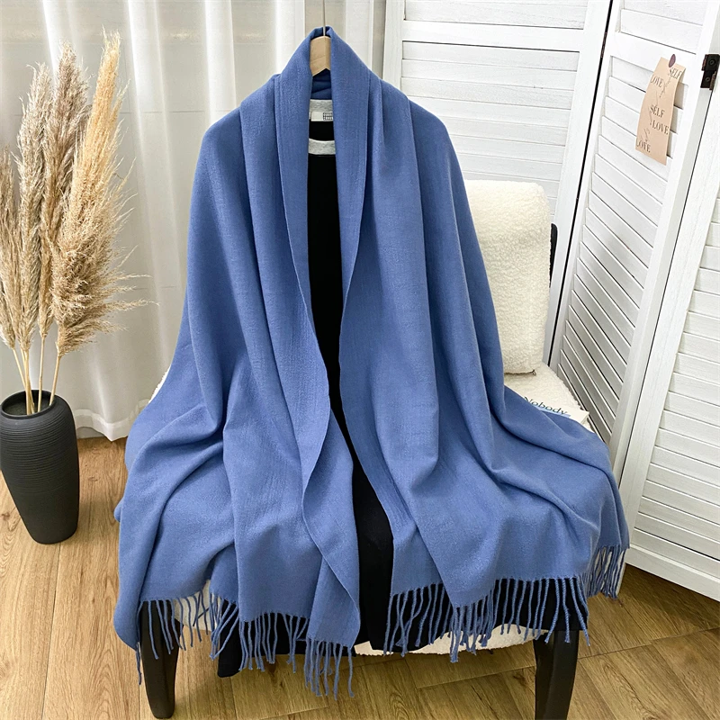Luxus Marke Solide Kaschmir Schal für Frauen Winter Warme Schals Wraps Männer Pashmina Quasten Schals Weiblich Foulard Poncho Stola – Detail 9