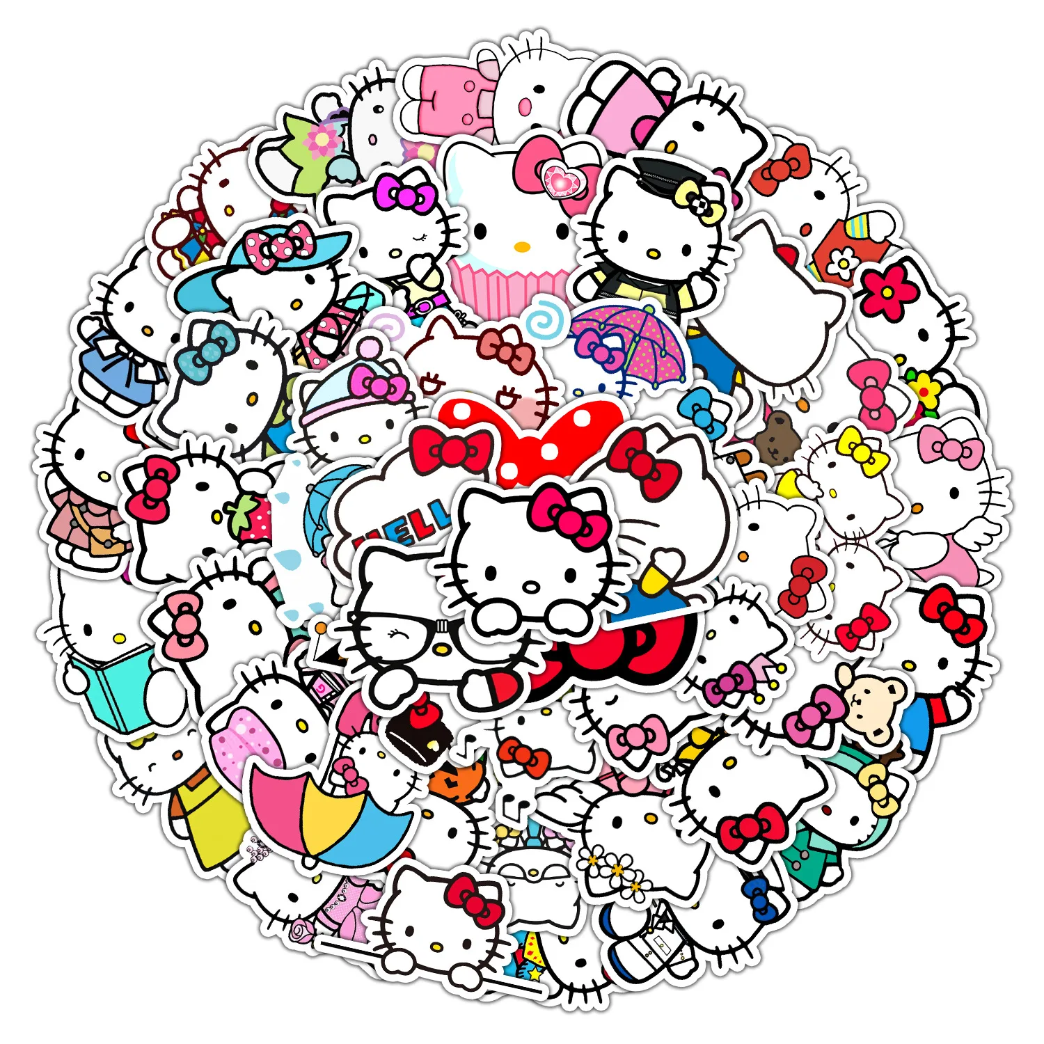 50Pcs Sanrio Cute Hello Kitty Car Cell Phone Water Cup Decorativo Notebook Adesivo Impermeabile