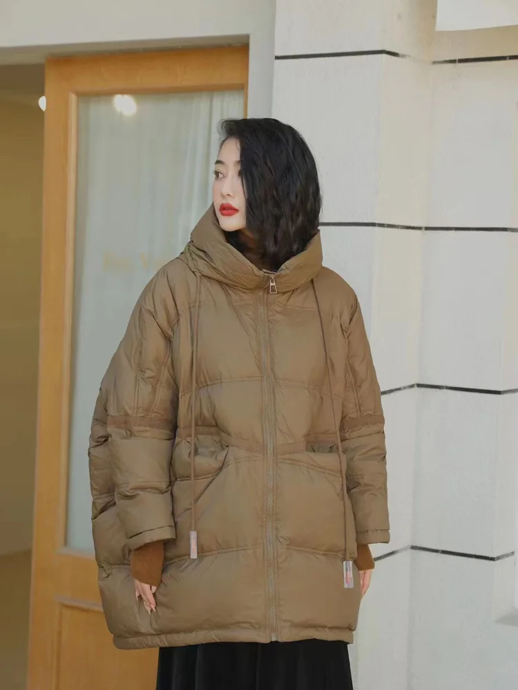 Janveny 90% White Duck Down Jacket Women Winter Long Puffer Coat Hooded Thicken Female Warm Loose Korean Warm Feather Parkas