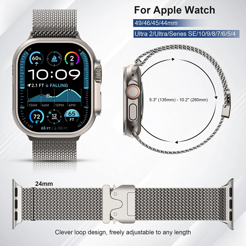 Premium Titanium Milanese Loop Watch Strap - Elegant and Durable Accessory