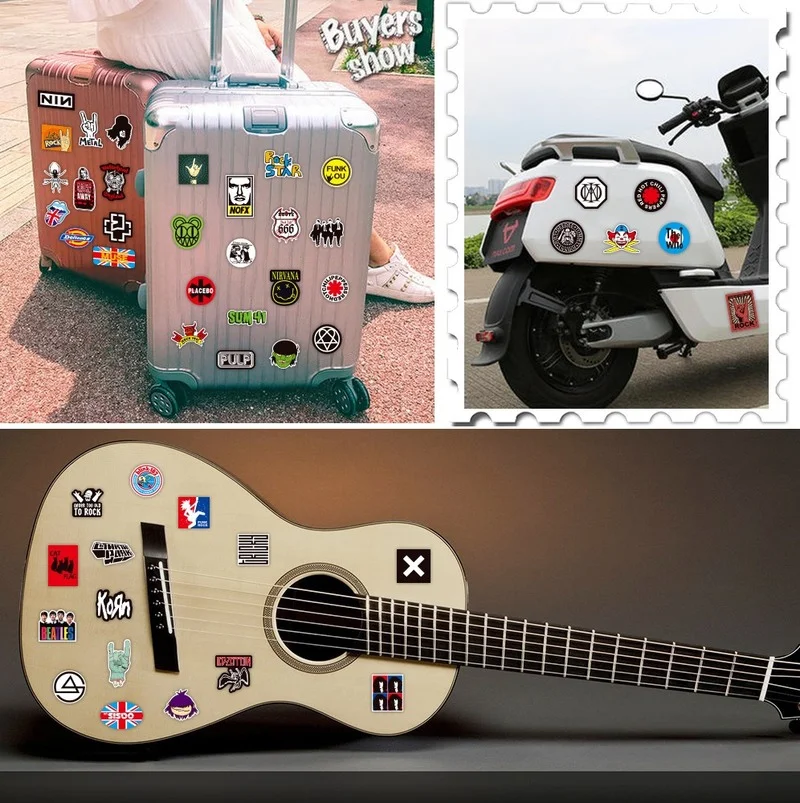 10/50/100pcs Fashion ROCK Band Music Graffiti Stickers Aesthetic for Ipad Phone Guitar Motorcycle Skateboard Luggage Stickers
