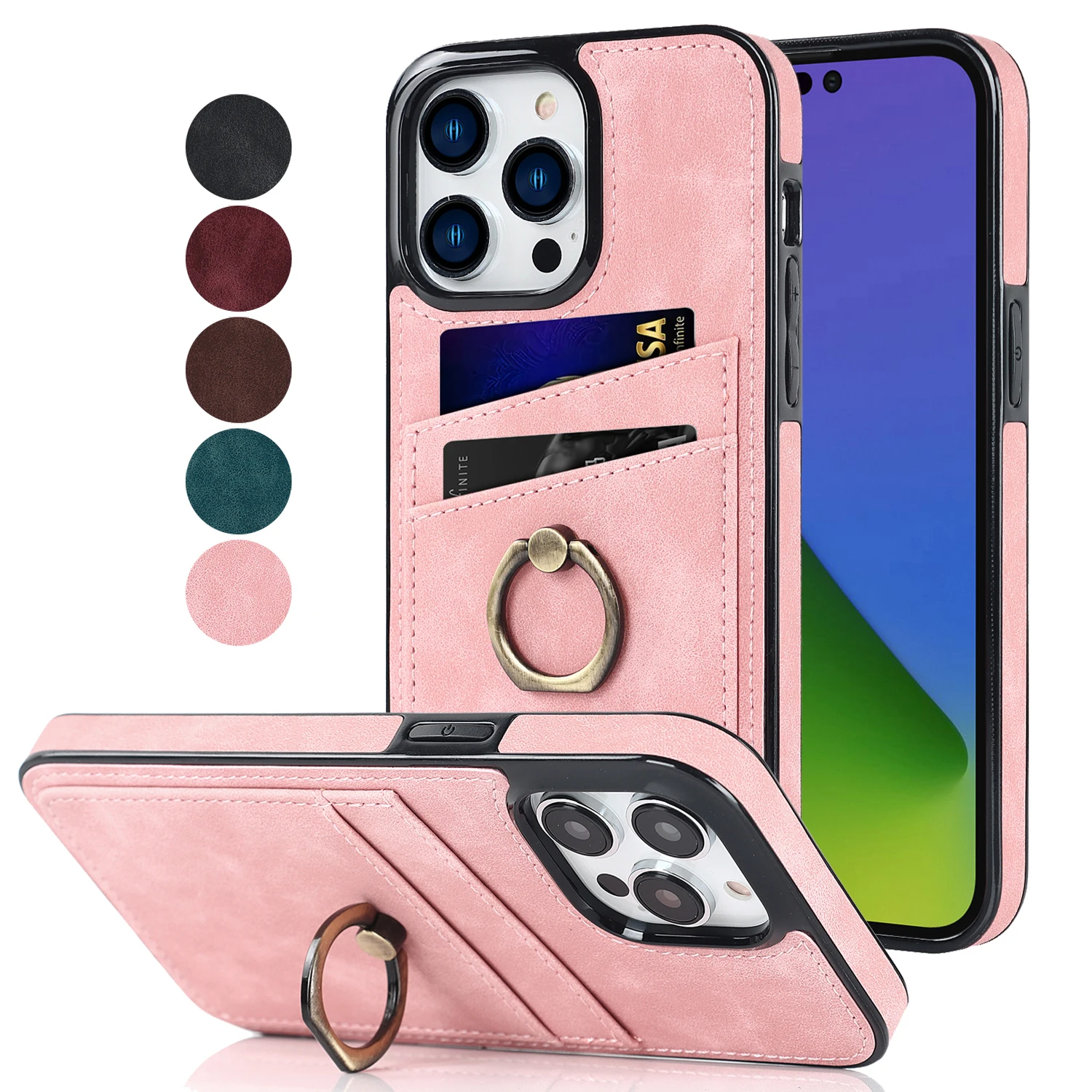 

Luxury Ring Holder Case For iPhone 14 13 12 11 Pro Max 10 XR XS X 7 8 Plus SE 2022 2020 13 Mini Leather Bumper Cover Capa Etui